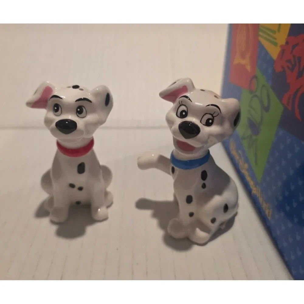 101 Dalmatians Patch & Lucky Ceramic Figures Salt & Pepper Shakers VTG Gift Box